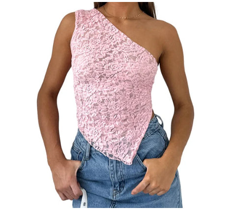 Lace Backless Asymmetrical Sloped-Neck Vest Primordials