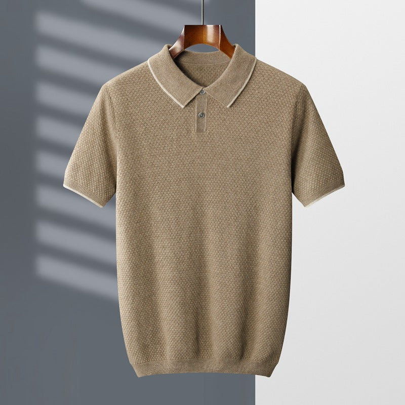 Men's Cashmere Sweater Lapel Pullover Shirt Collar Solid Color Wool Knitted With Short Sleeves - Whispering Winds
