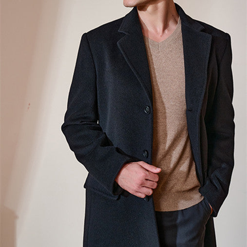 High-end Black Thickened Cashmere Coat Mid-length - Whispering Winds