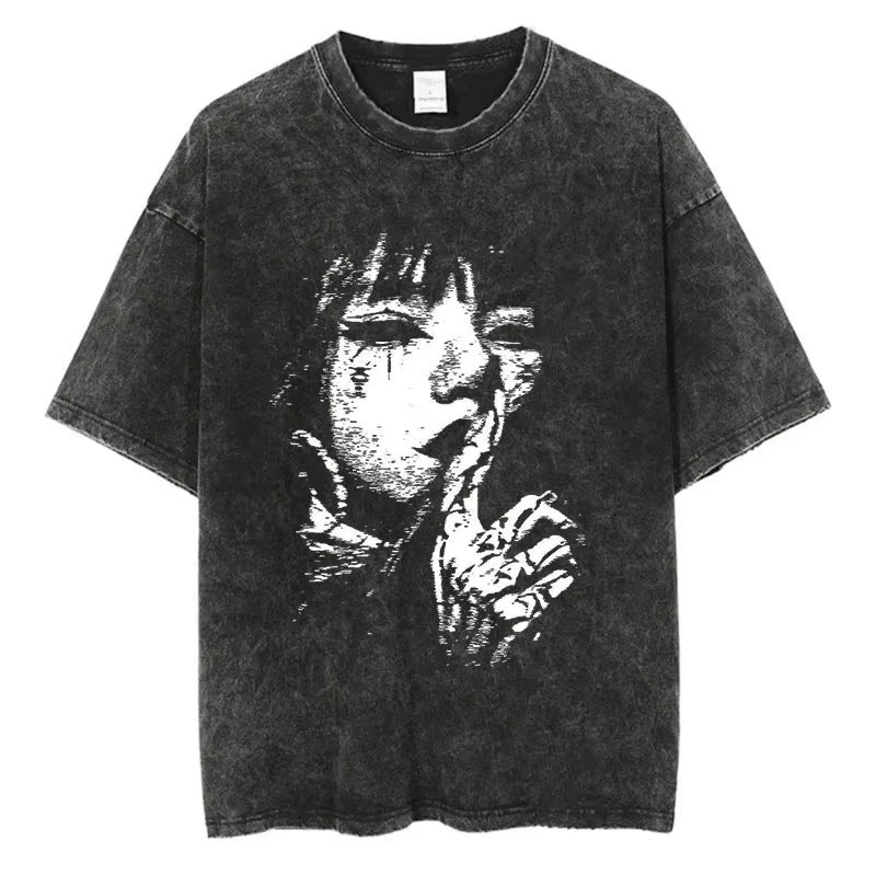 Washed Graphic Print Oversized Streetwear Top