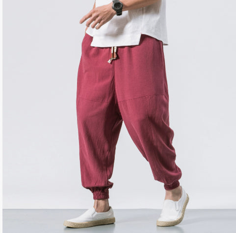 Chinese-Style Linen Harem Jogger Pants