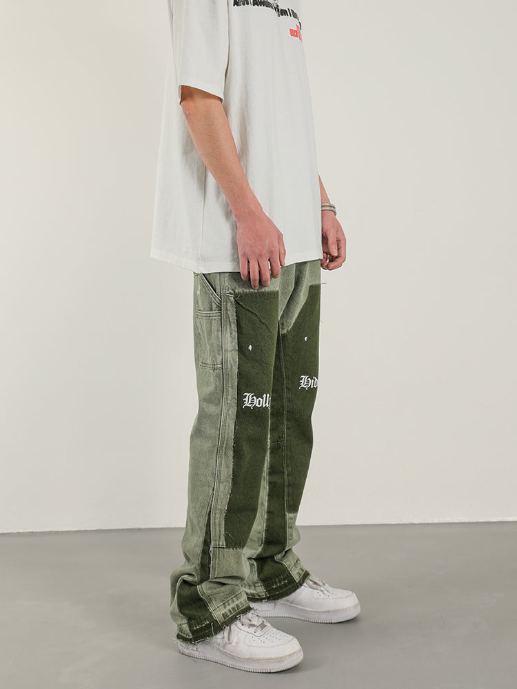 Heavy Wash Distressed Flared Jeans
