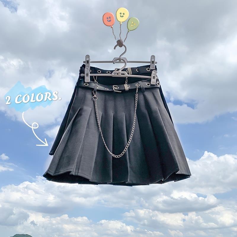 High-Waist Chain Pocket A-Line Plaid Skirt