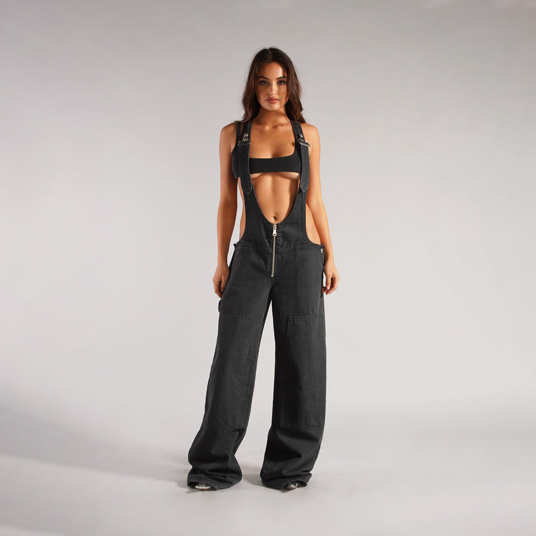 Y2K Zipper Denim Overalls With Pockets Primordials