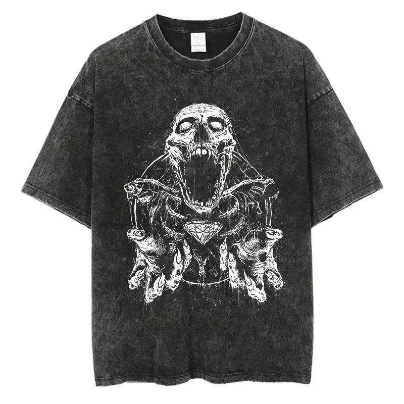 Washed Graphic Print Oversized Streetwear Top