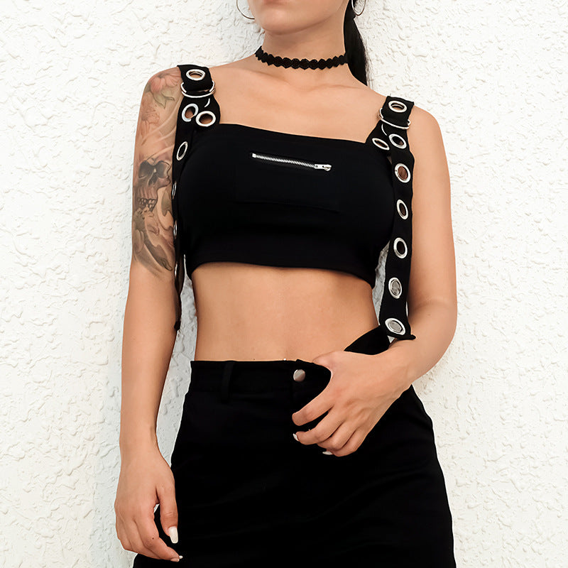 Hollow-Out Zipper Bustier Crop Tank Top Primordials