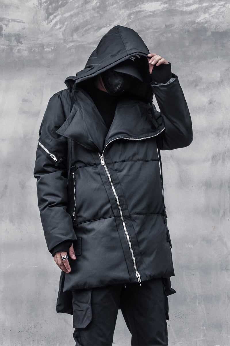 Men's Oblique Zipper Mid-length Bread Suit Loose Hooded Thick Warm Cotton Jacket - Whispering Winds