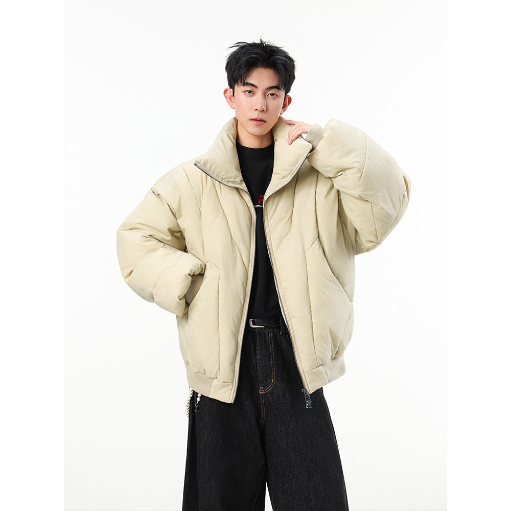 High-Neck Double-Zip Streetwear Puffer Jacket