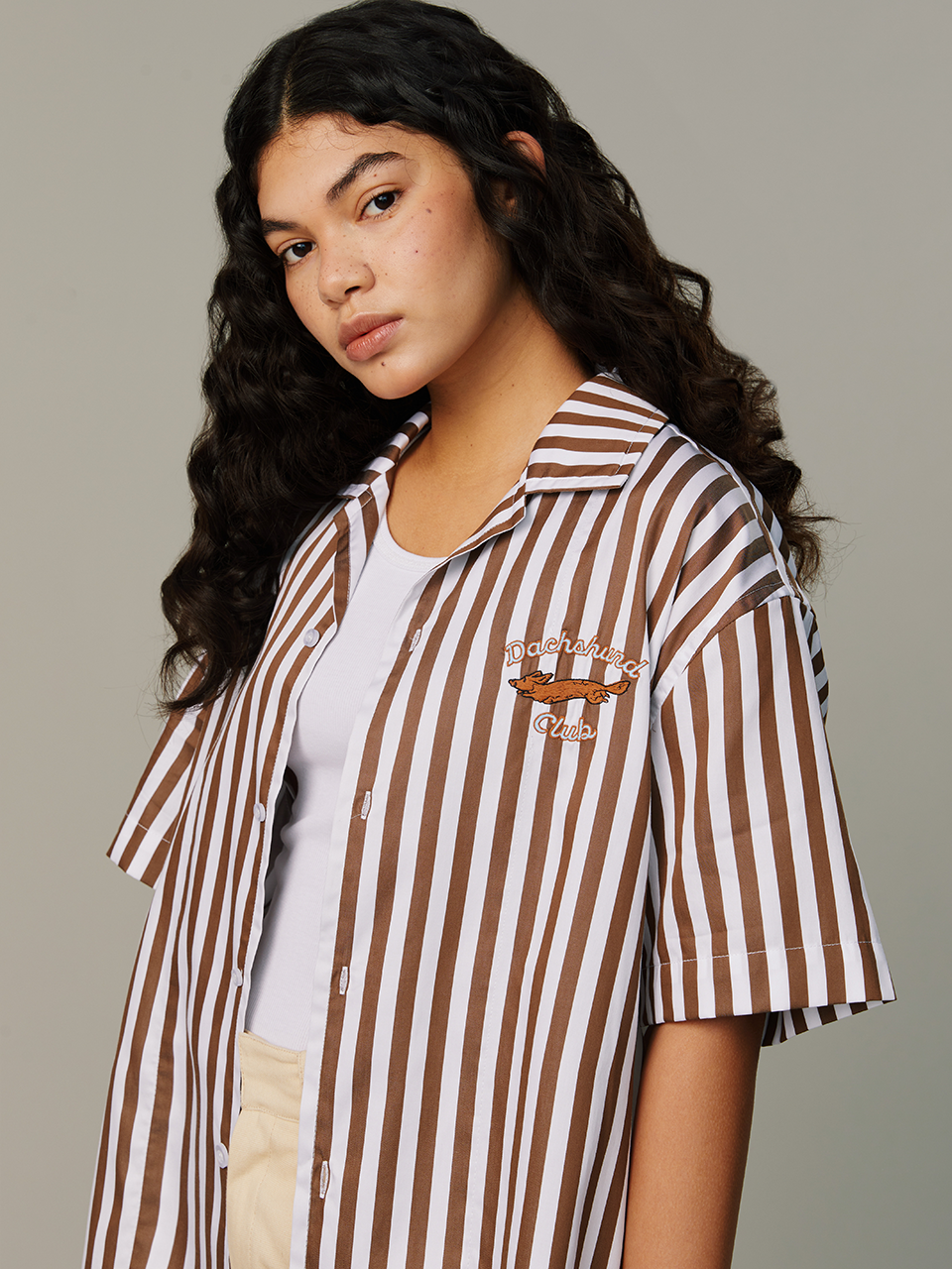 Japanese Retro Brown Striped Short Sleeves - Whispering Winds