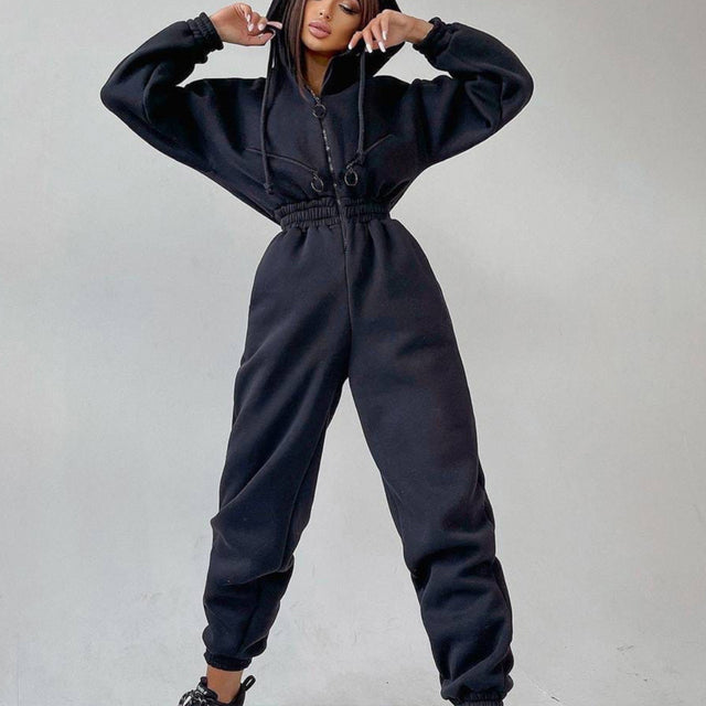 Zipper Drawstring Hoodie Two-Piece Set